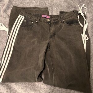 Edikted Brown Pants with White Stripes and Edikted black cargo pants